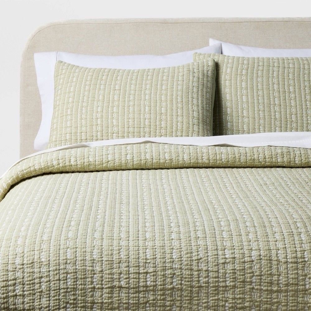 Threshold Tinker Stripe Green King Matelasse Quilt & Shams Set 3pc